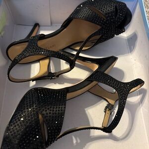 ANTONIO MELANI Black Crystal T-Strap Heels